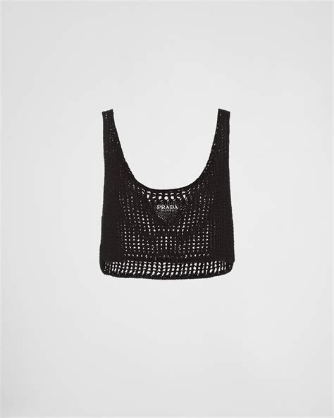 prada mesh crop top|Black Openwork Cotton Crop Top .